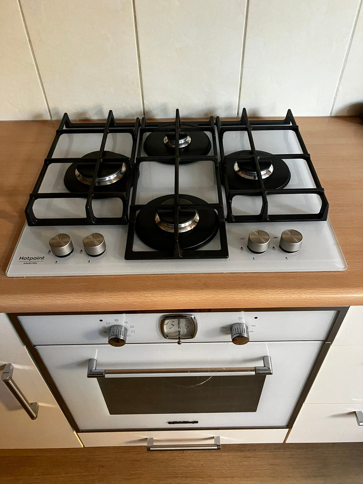 Luxe Witte Hotpoint Gaskookplaat (4-pitter). Gas op Glas., Ophalen, Gebruikt, 4 kookzones, Inbouw