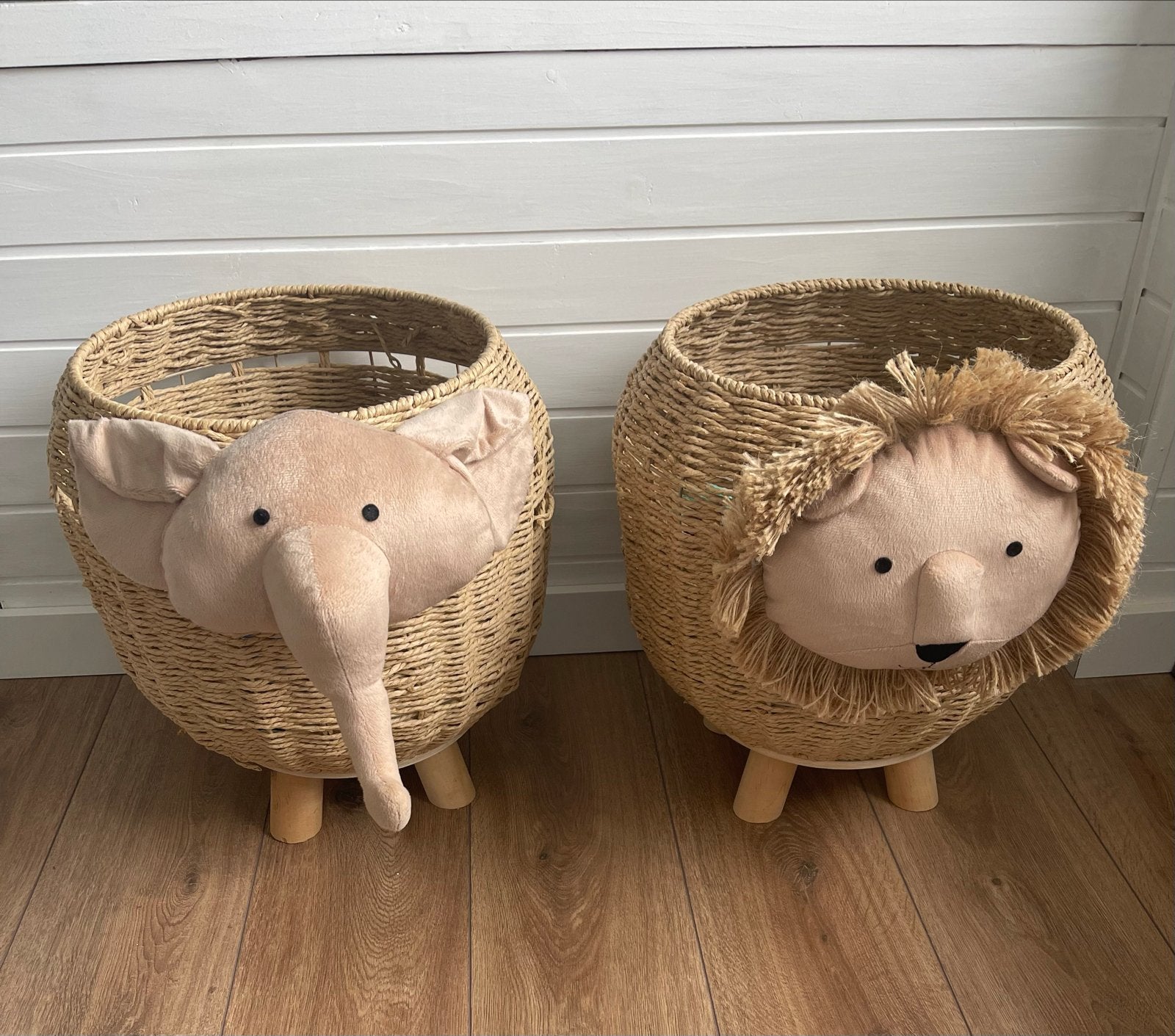 Leuke opbergmanden voor kinderkamer - Olifant & Leeuw, Beige, Ophalen of Verzenden, Natuurlijk materiaal, Landelijk