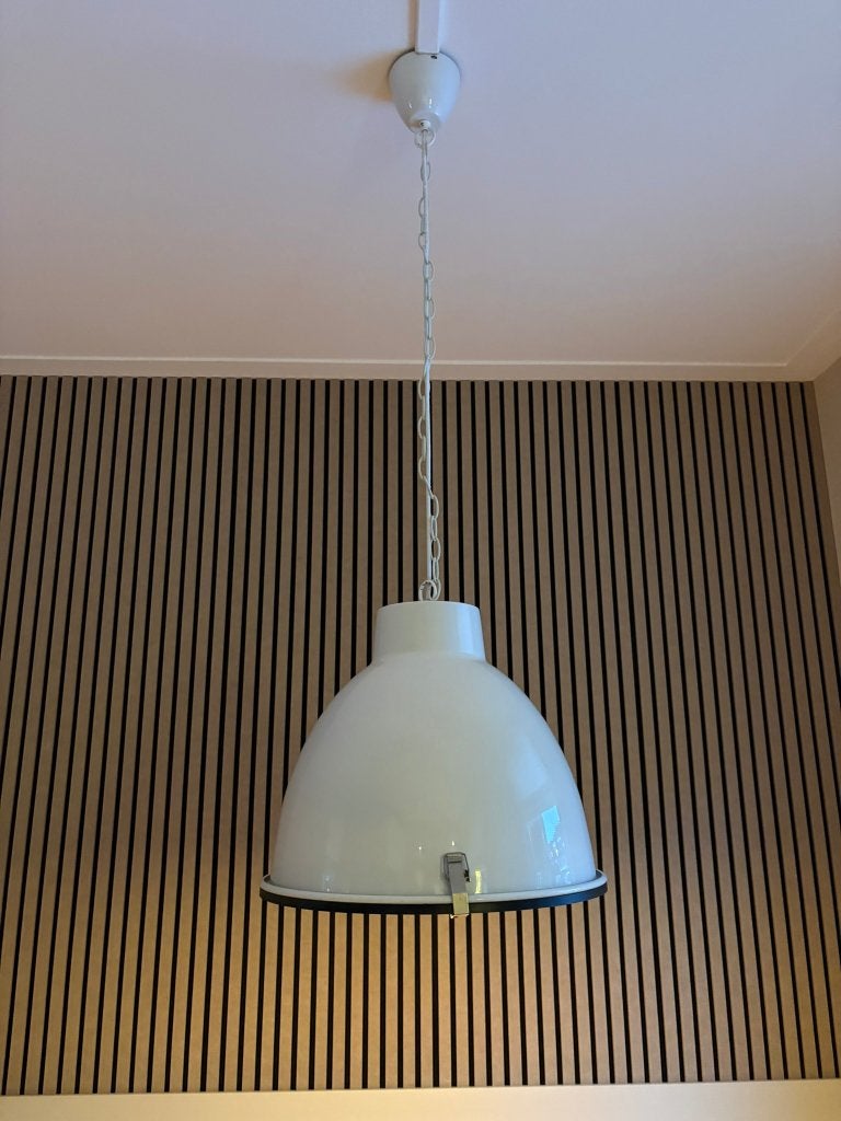 Ronde hanglamp met melkglas onderzijde, 30cm, Huis en Inrichting, Ophalen, Industrie, E27 (groot), Kunststof