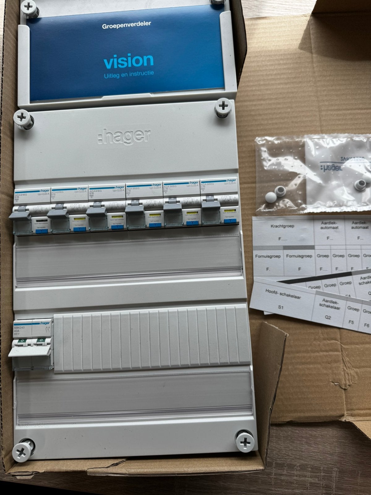 Hager meterkast 1fase, 6x aardlekautomaaten, Ophalen, Nieuw, Hager, Groepenkast