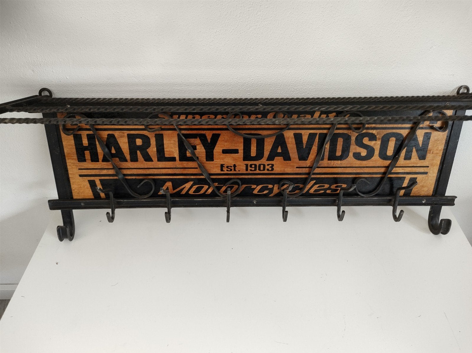 Kapstok Harley Davidson gedraaid smeedijzer, Huis en Inrichting, Woonaccessoires | Kapstokken, Ophalen of Verzenden, Metaal, Wandkapstok