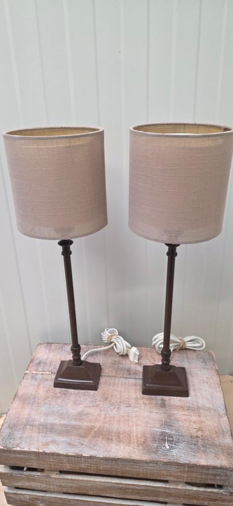 Set van 2 stijlvolle tafellampen met stoffen kap, Huis en Inrichting, Lampen | Tafellampen, Ophalen of Verzenden, Minder dan 50 cm