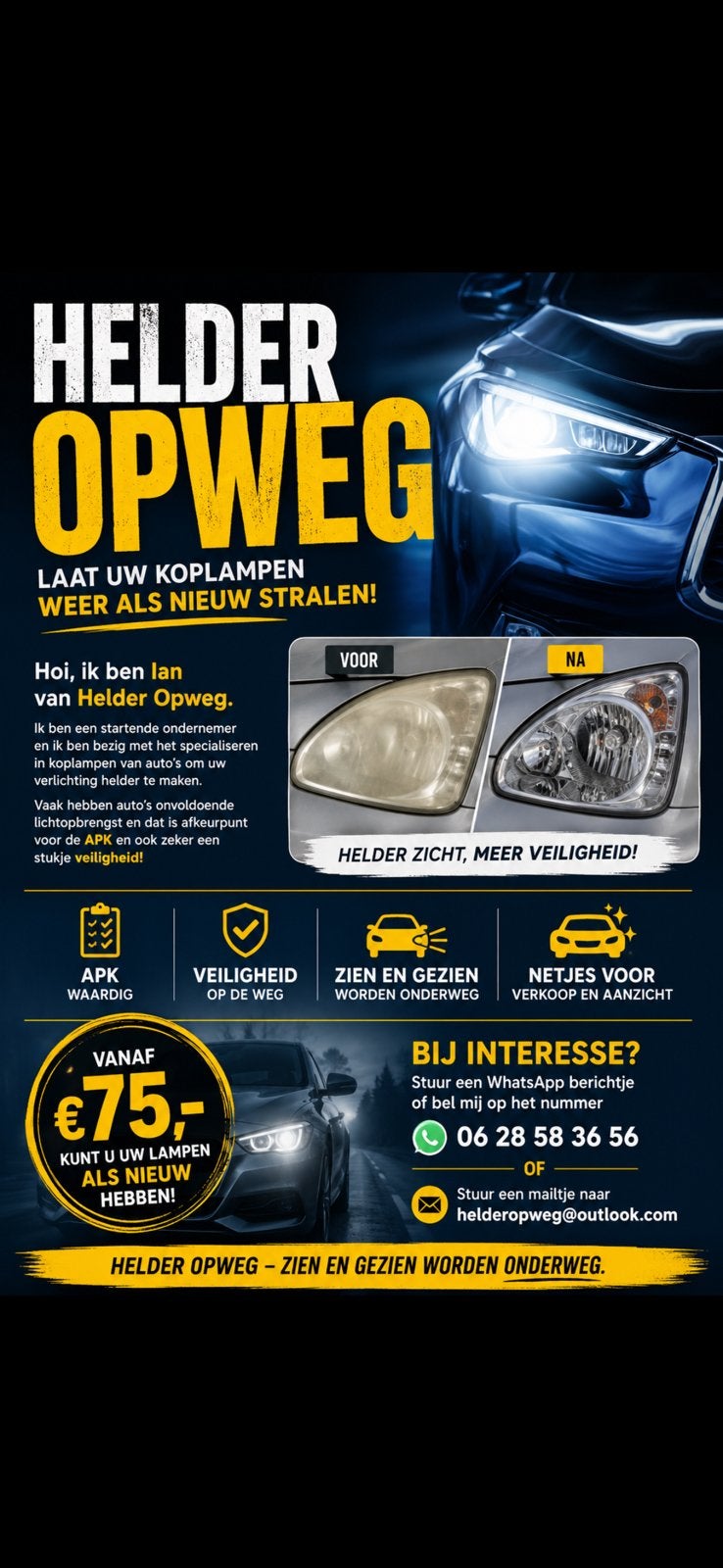 Autolampen poetsen vanaf €75, Ophalen of Verzenden, Nieuw