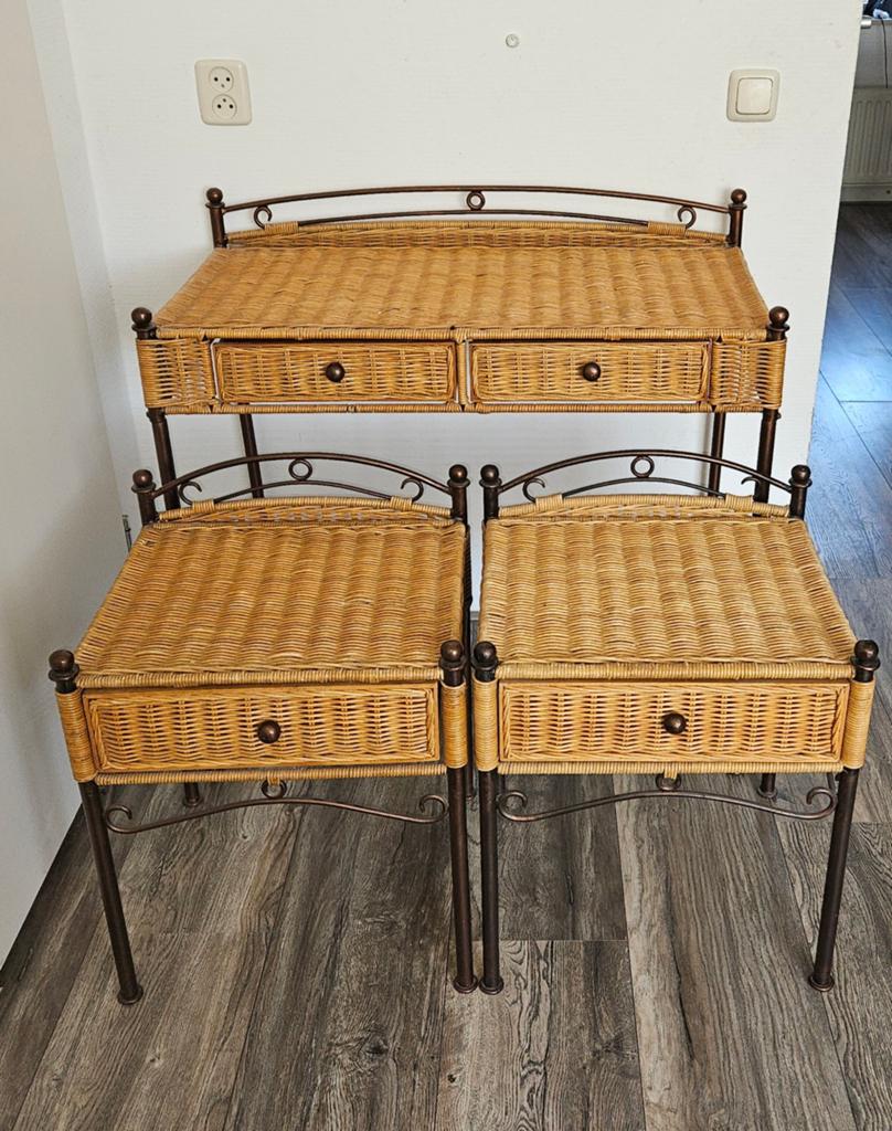 Vintage kaptafel met nachtkastjes, Huis en Inrichting, Slaapkamer | Nachtkastjes, Ophalen, Gebruikt, 65 cm of meer, 70 cm of meer