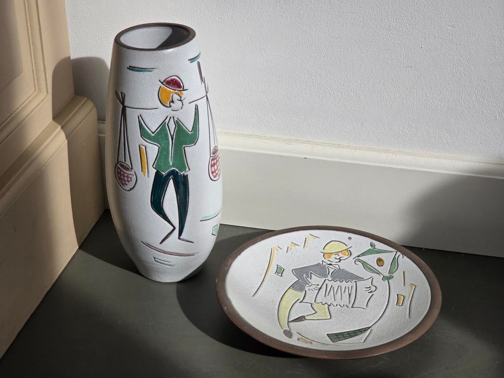 Vaas en wandbordje jaren 60 Potterie Boonstra, Antiek en Kunst, Ophalen of Verzenden