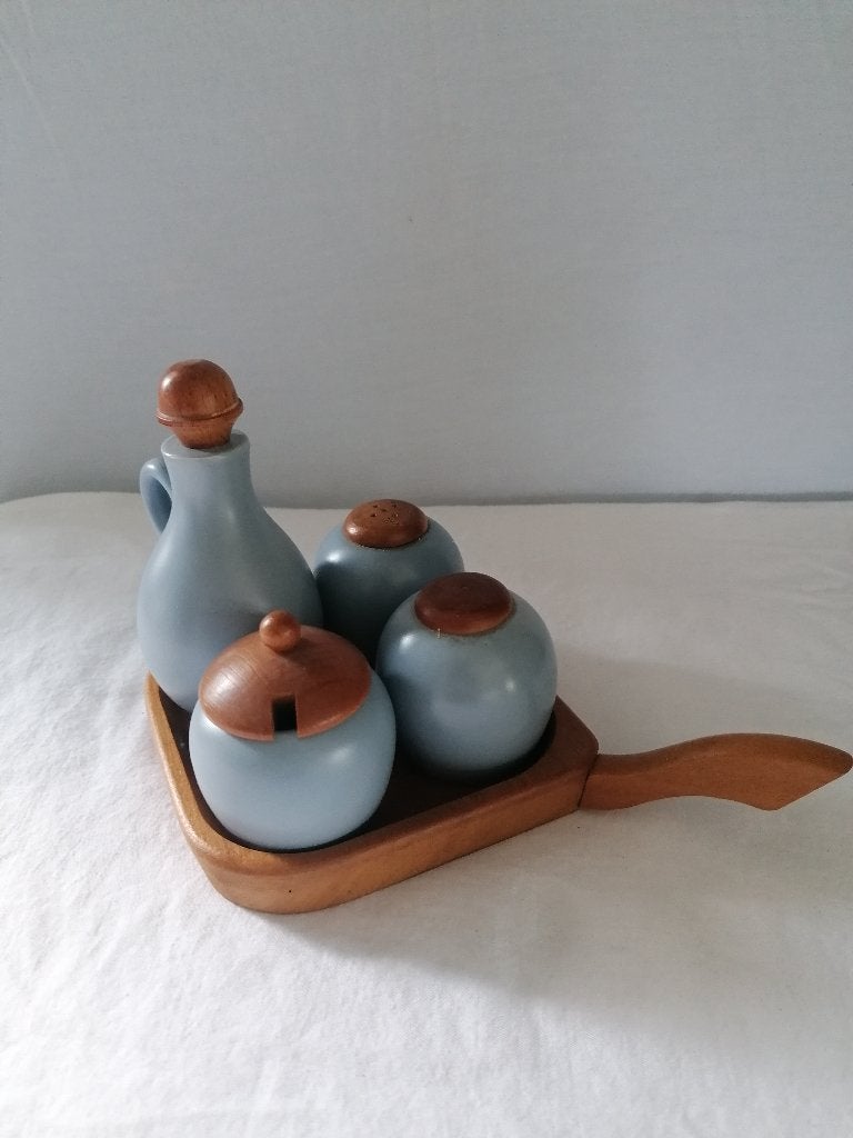 vintage plateel olie peper en zout mosterd stel izgst, Antiek en Kunst, Antiek | Keramiek en Aardewerk, Ophalen