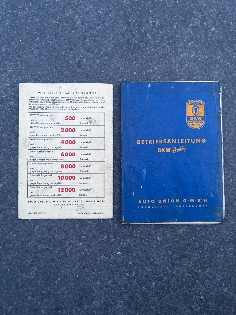 Originele DKW Hobby handleiding onderhoudskaart (jaren '50), Ophalen of Verzenden