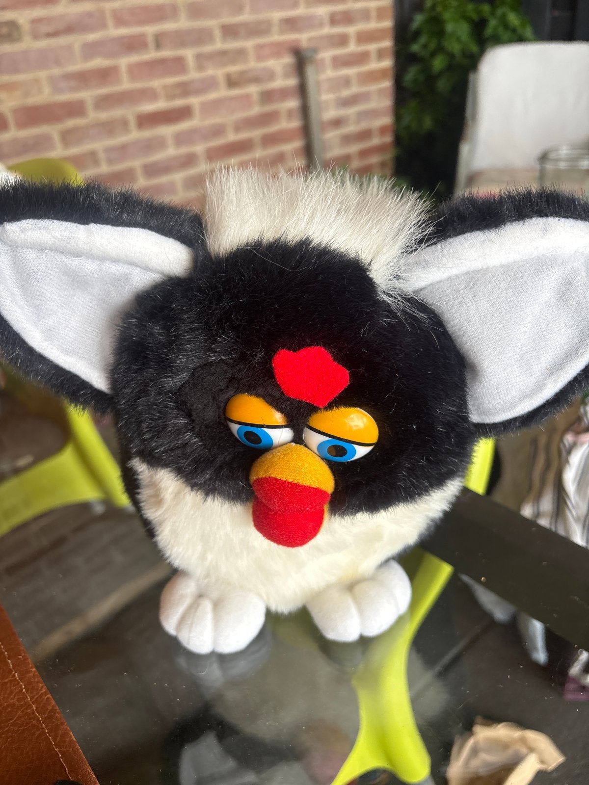 Vintage Furby knuffel zwart wit met rode neus en oren, Overige merken, Overige karakters, Overige typen, Nieuw