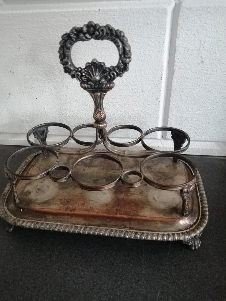 ANTIEKE SILVER PLATE GLAZEN / FLESJES HOUDER GELEEFDE STAAT, Antiek en Kunst, Antiek | Overige Antiek, Ophalen of Verzenden