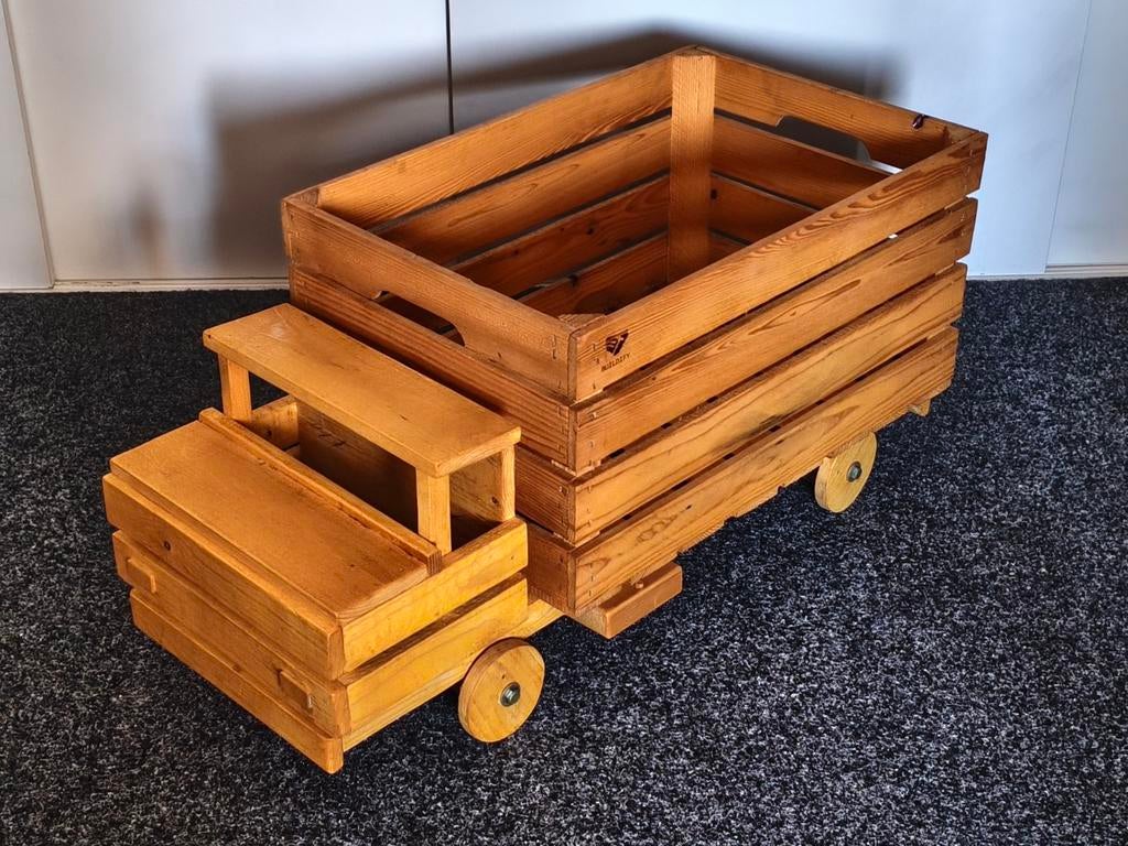 Unieke houten vrachtwagen plantenbak - 85x41x39cm, Ophalen, Gebruikt, Balkon, Hout