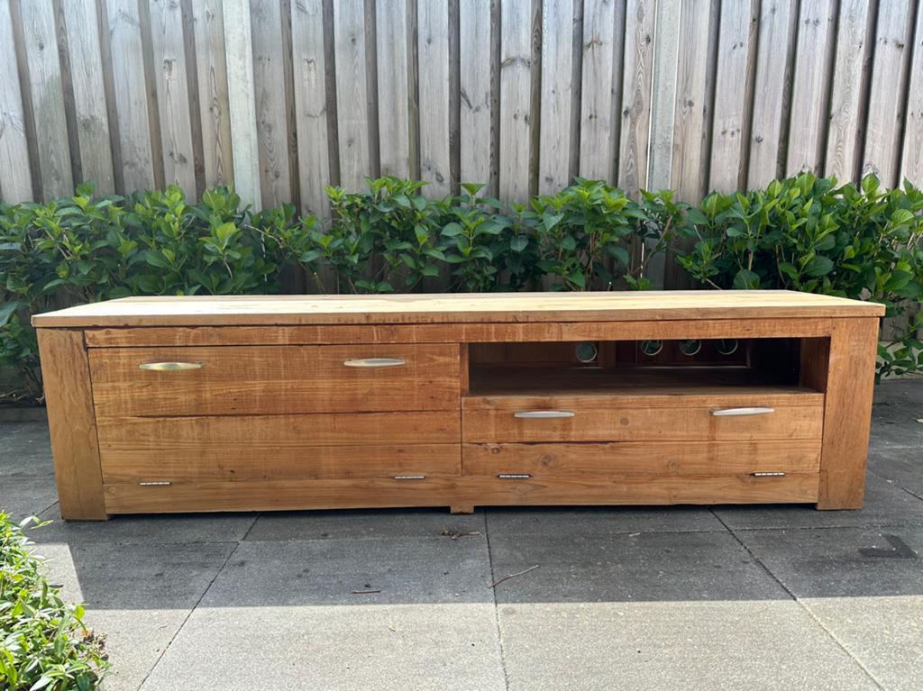 Teak houten tv meubel, Huis en Inrichting, Ophalen, Gebruikt, Teakhout, 200 cm of meer
