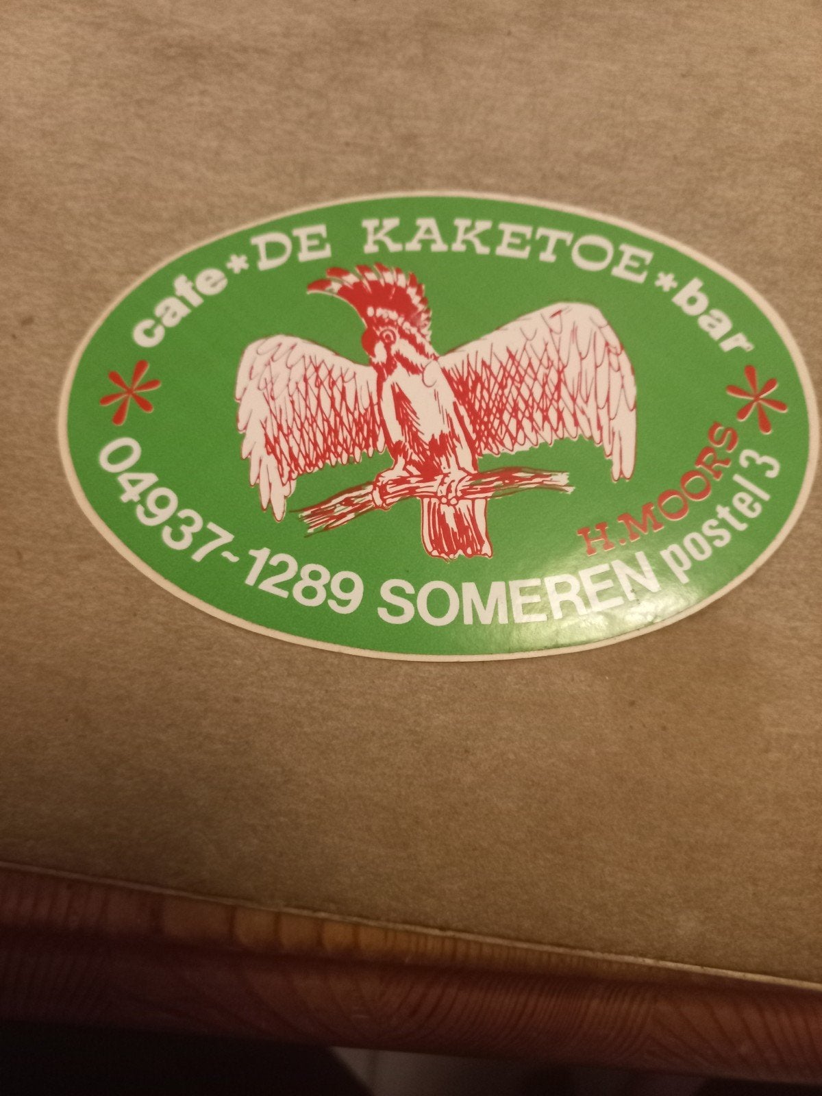 Vintage sticker Cafe De Kaketoe Bar Someren, Ophalen of Verzenden
