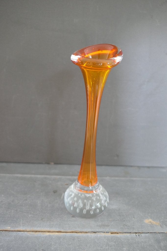 Vintage Aseda Glasbruk oranje glazen vaas bone vase, Verzenden