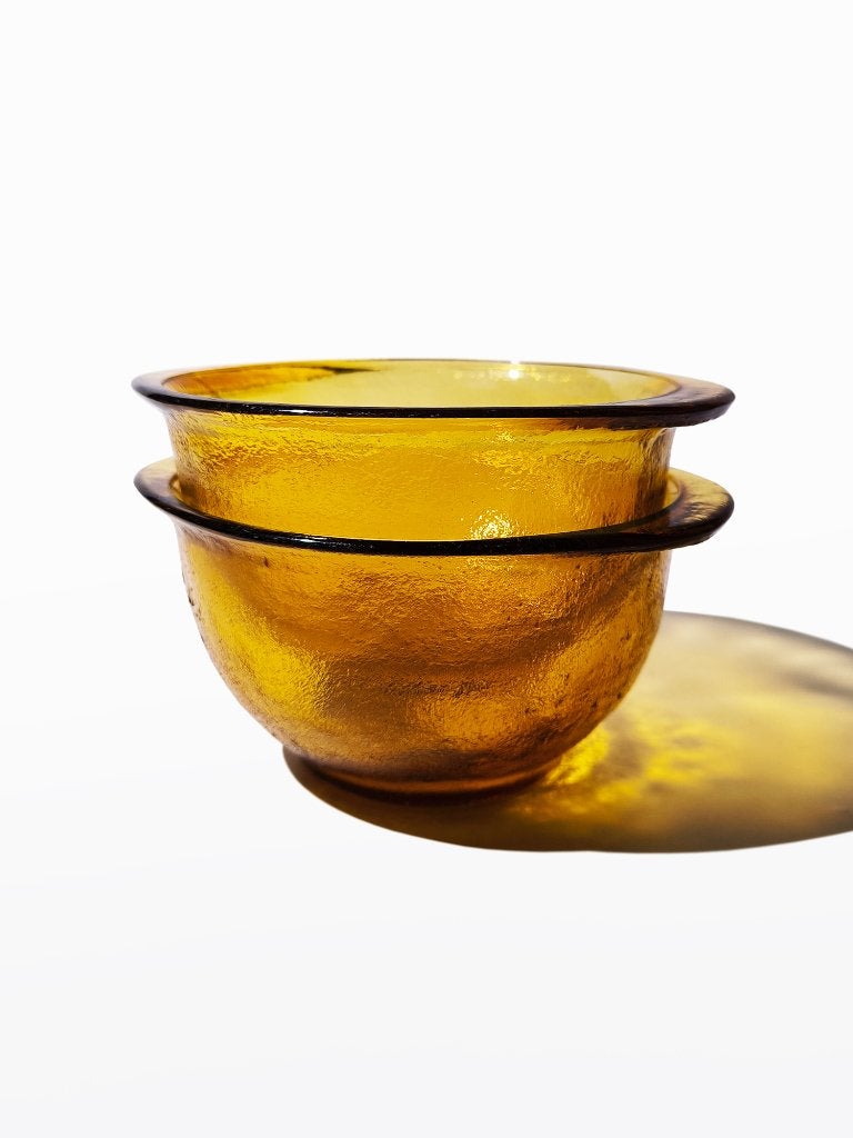 2 kommen amber geel glas, Arcoroc Sierra, jaren '60, Verzenden, Kom(men), Overige stijlen, Glas