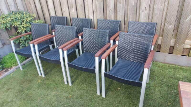 8 stapelbare wicker tuinstoelen, Ophalen, Gebruikt, Wicker, Stapelbaar