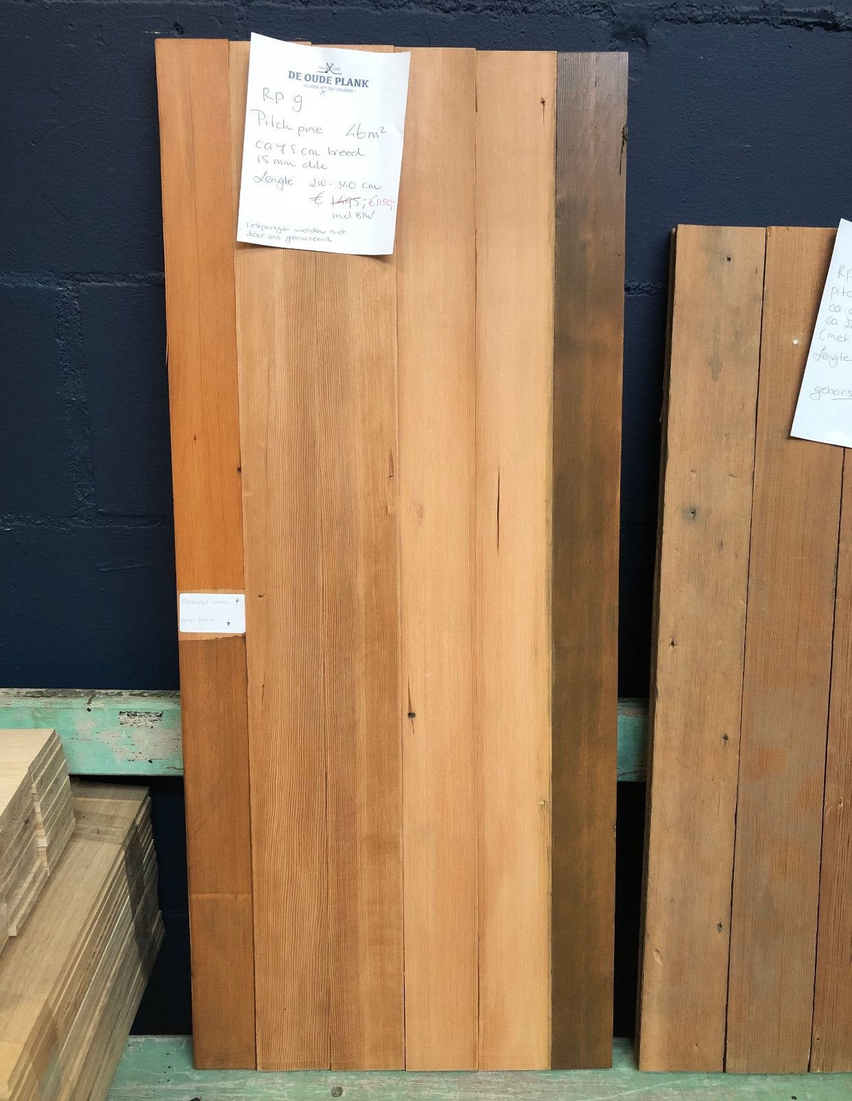 Restpartij 46 m2 pitch pine oude vloer, Ophalen, Minder dan 25 mm, Nieuw, Plank