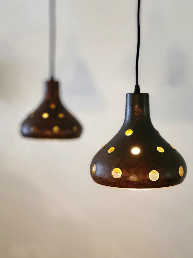 2x Brutalistische hanglampen van Peill & Putzler, Gebruikt, Glas, Brutalist, Mid Century Modern, Vintage design, E27 (groot)
