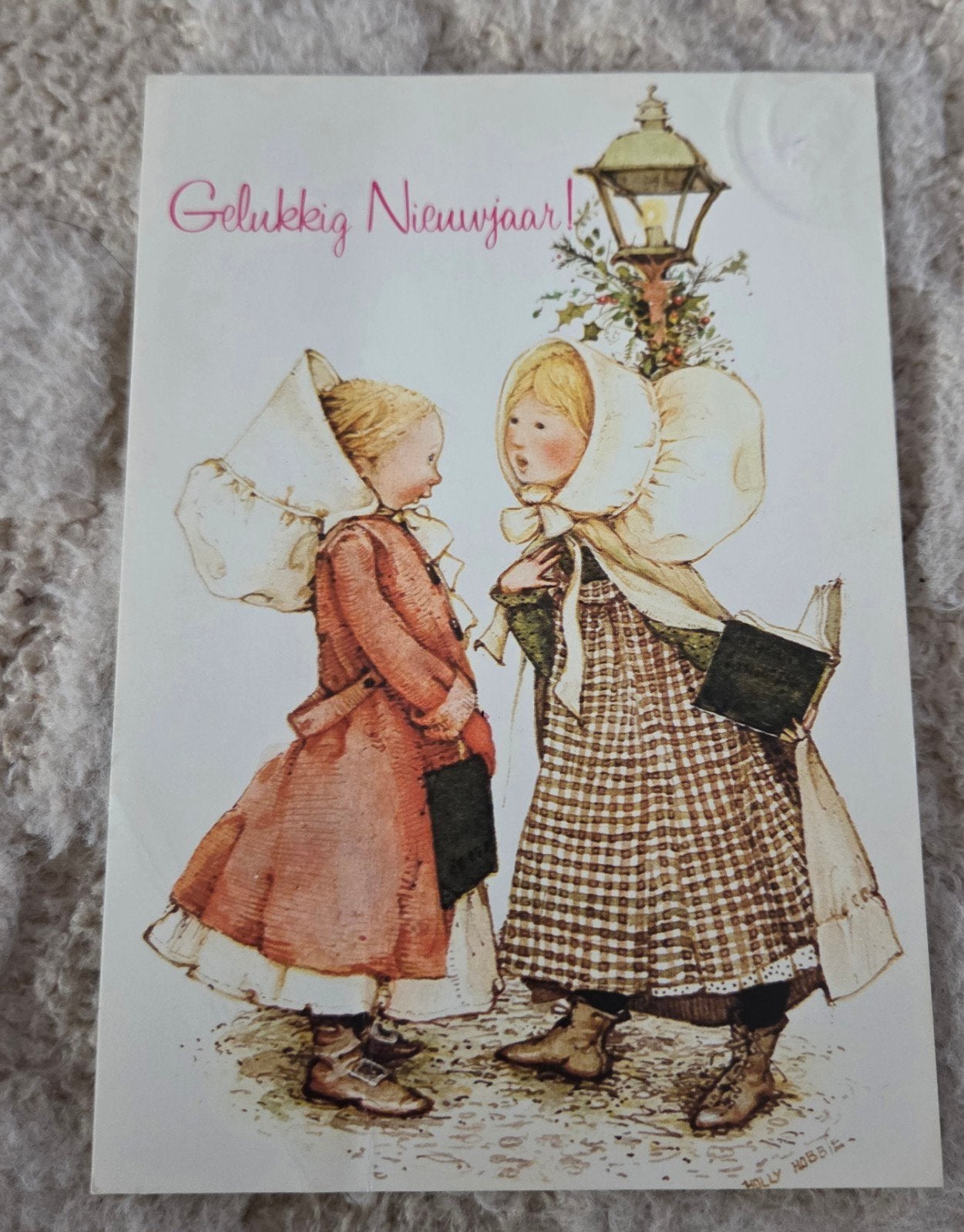 Vintage Gelukkig Nieuwjaar - Holly Hobbiel, Verzenden, 1960 tot 1980, Gelopen, Feest(dag)