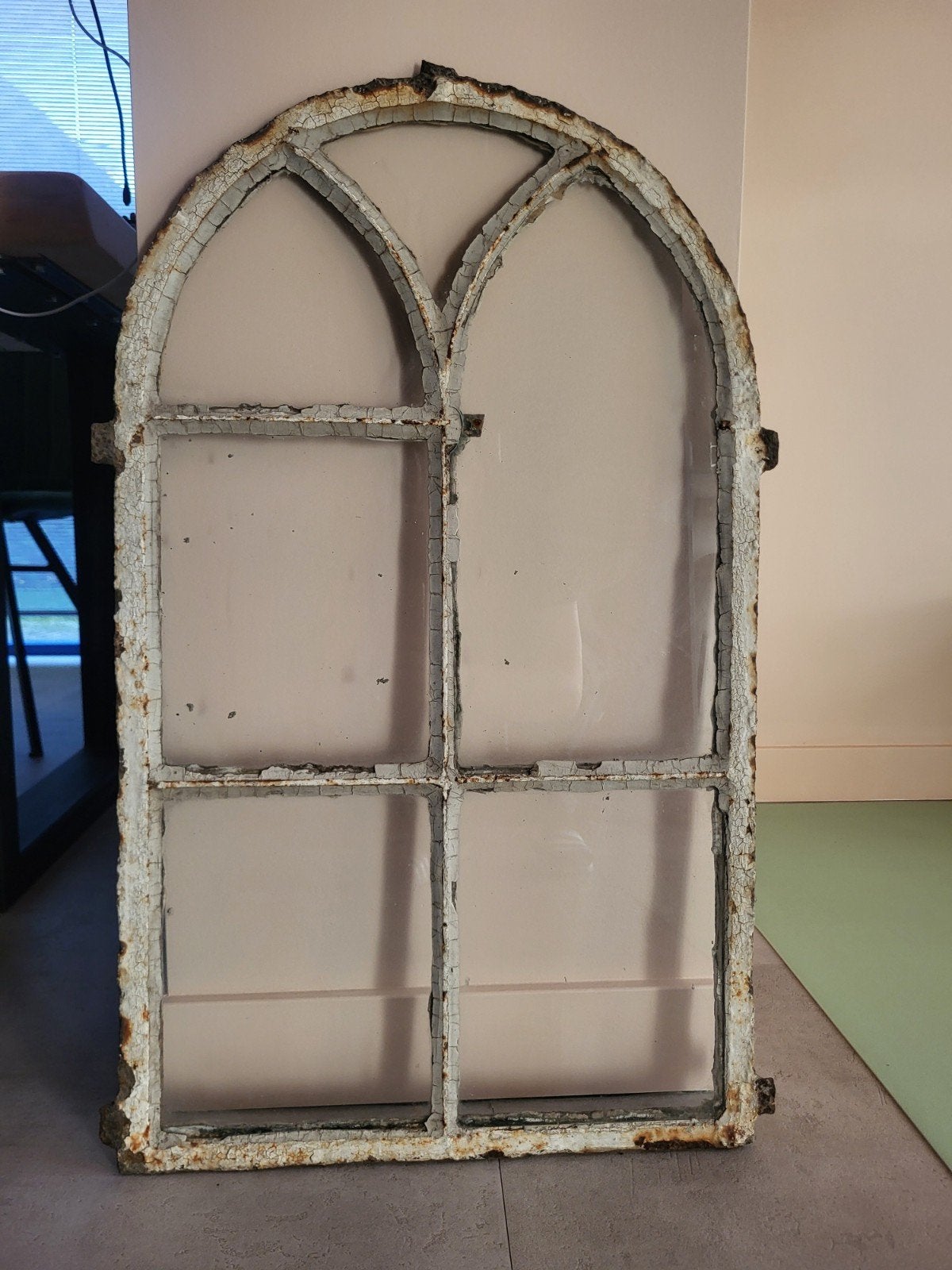 Vintage boerderij raam met glas, Ophalen, Gebruikt, Vintage, Decoratieobject