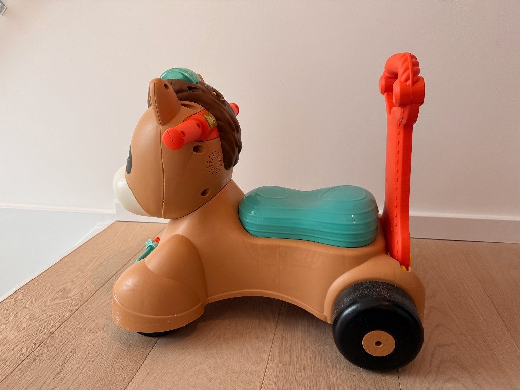 Fisher-Price loop-, stuiter- en rijpony | loopwagen EN/FR, Ophalen of Verzenden, Gebruikt, Duw- of Trekspeelgoed, Met licht