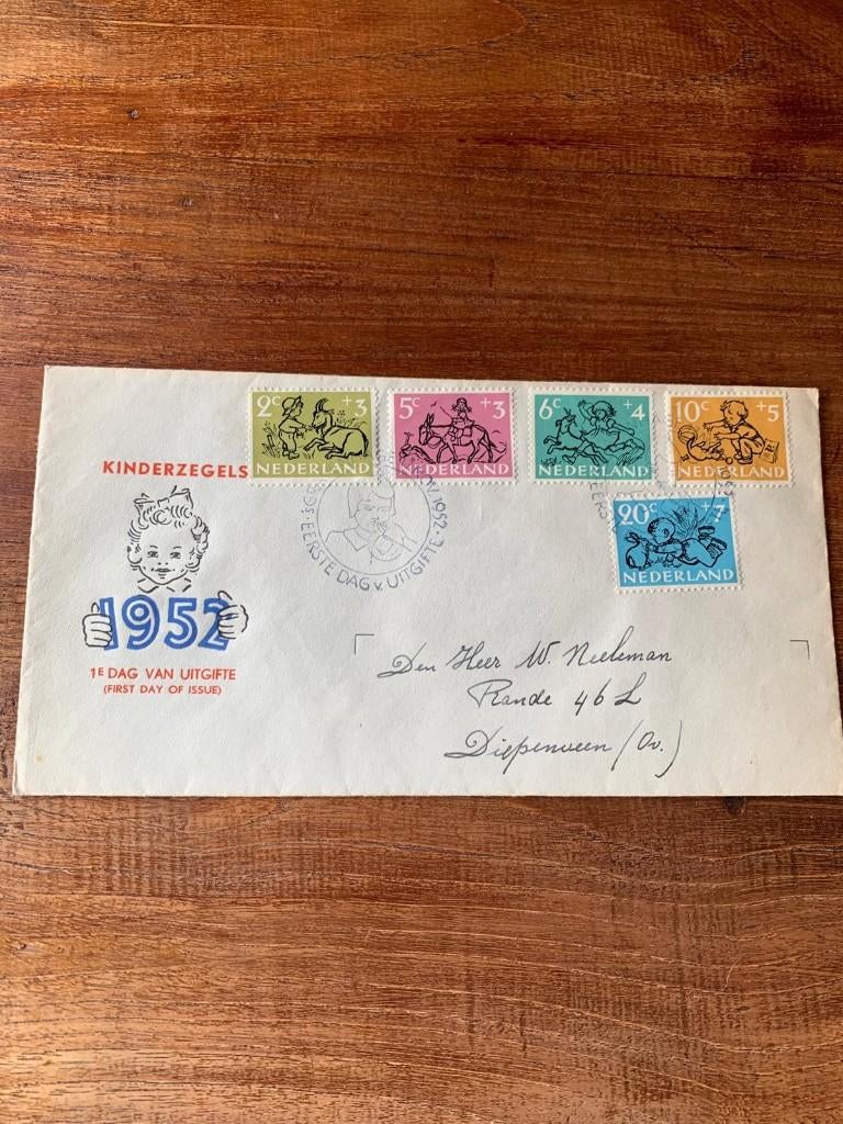 1e dag envelop Kinderzegels 1952, Postzegels en Munten, Postzegels | Nederland, Ophalen of Verzenden