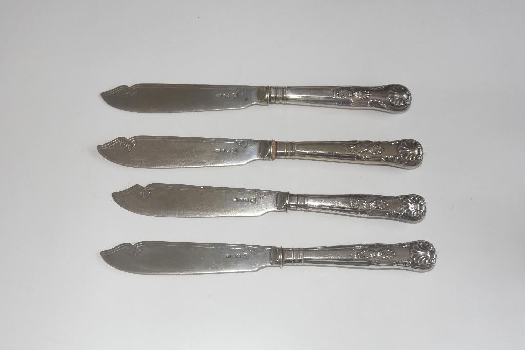 4 Antieke verzilverde vismessen Sheffield UK 1925, Verzenden