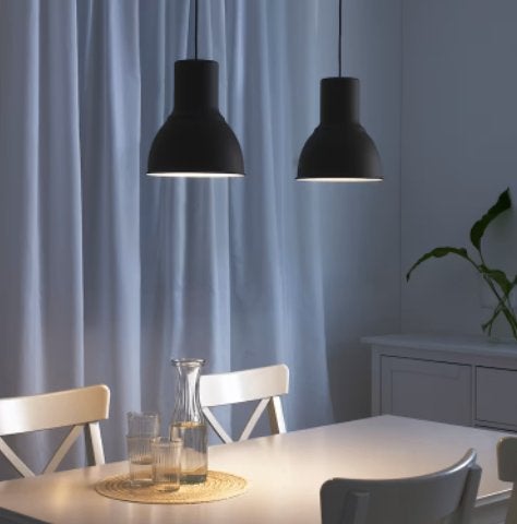 IKEA HEKTAR Hanglamp donkergrijs set of twee Doorsnee 22 cm, Gebruikt, Metaal, Industrieel, E27 (groot)