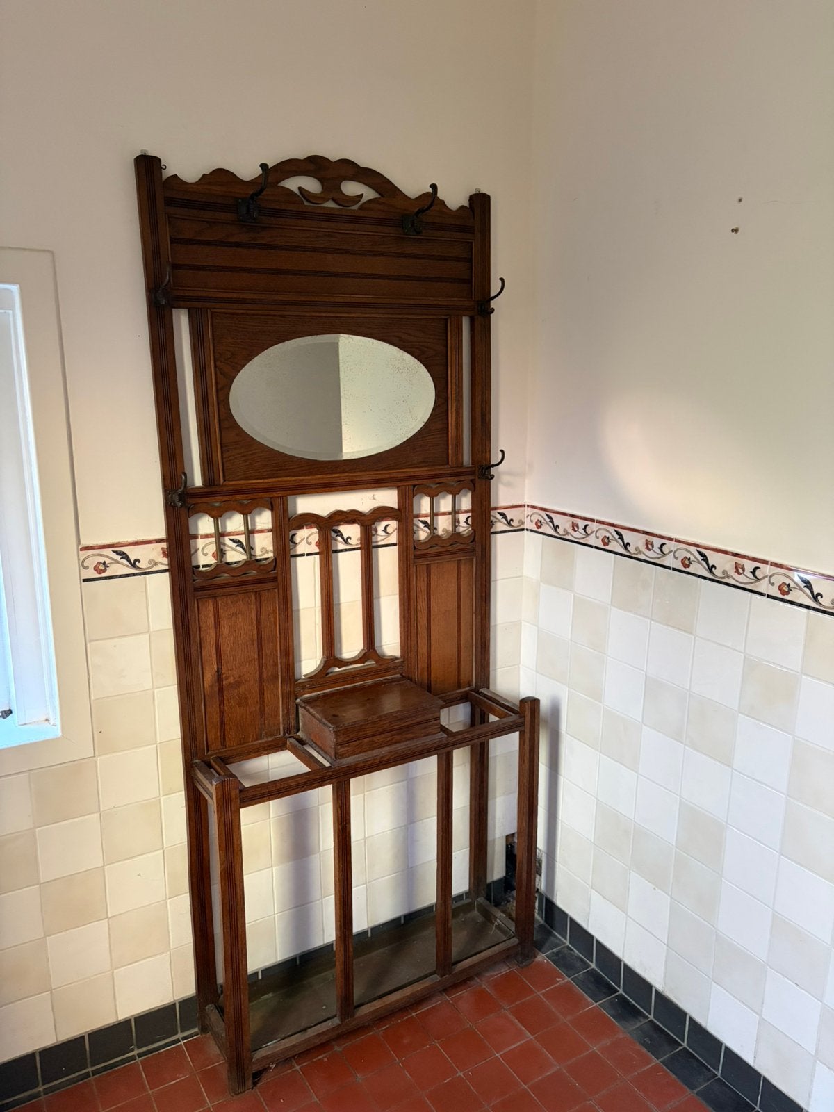 Mooie antieke kapstok met spiegel 200 hoog  x 85 cm, Huis en Inrichting, Woonaccessoires | Kapstokken, Gebruikt, 150 tot 200 cm