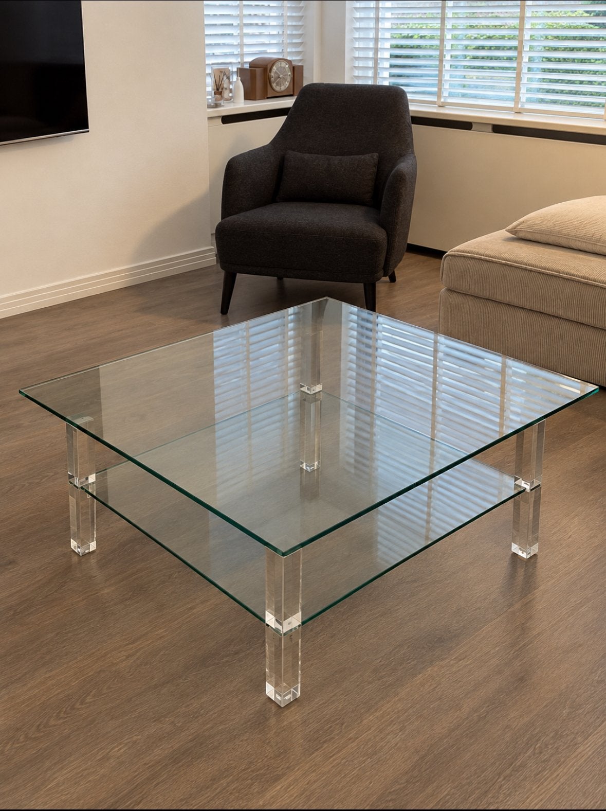 BOR Design Monaco glazen salontafel 100x100, Ophalen, Gebruikt, 100 tot 150 cm, 50 tot 100 cm