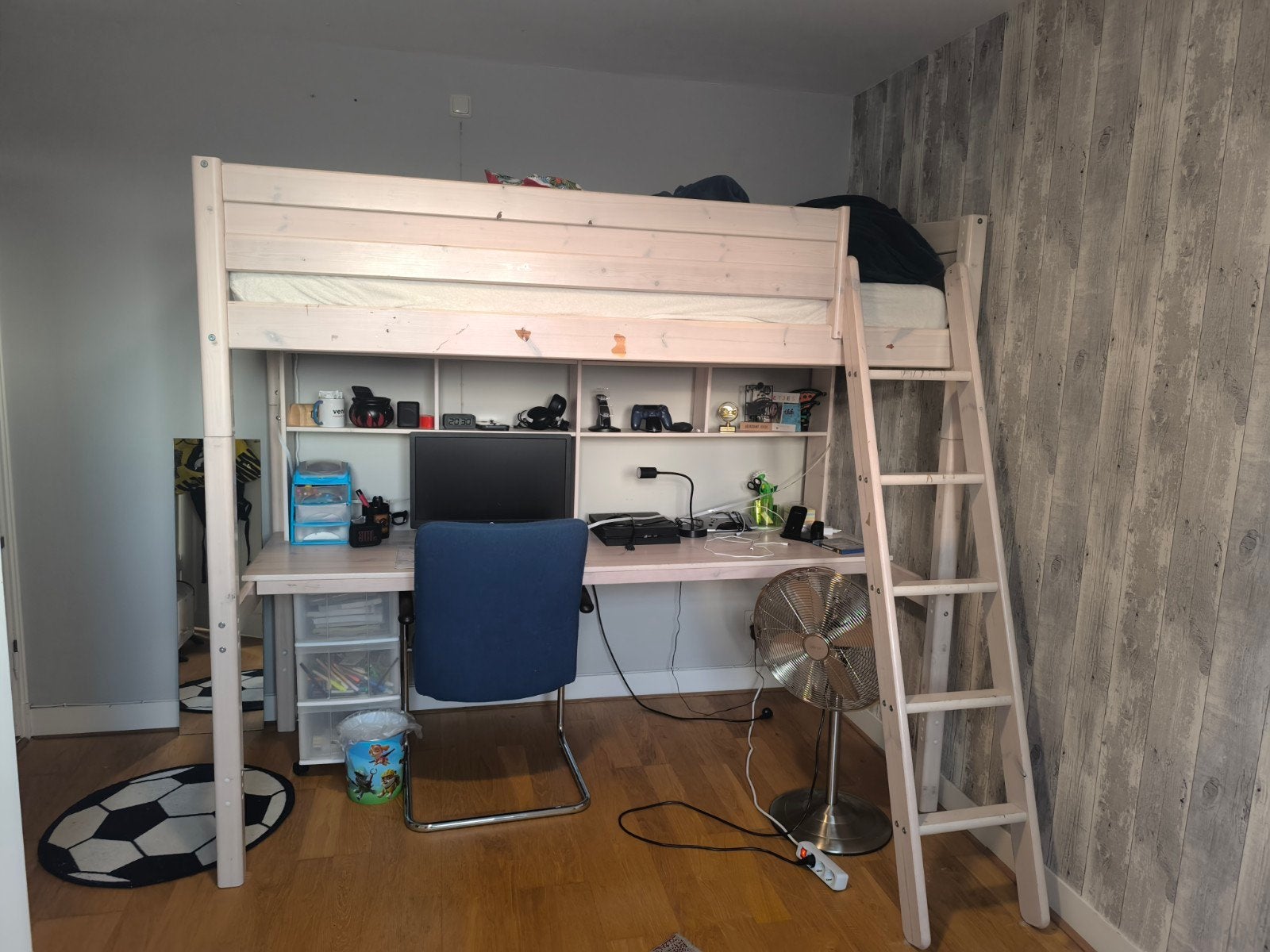 Flexa whitewash hoogslaper met bureau en bergvakken, Gebruikt, Eenpersoons, Ophalen of Verzenden, 90 cm