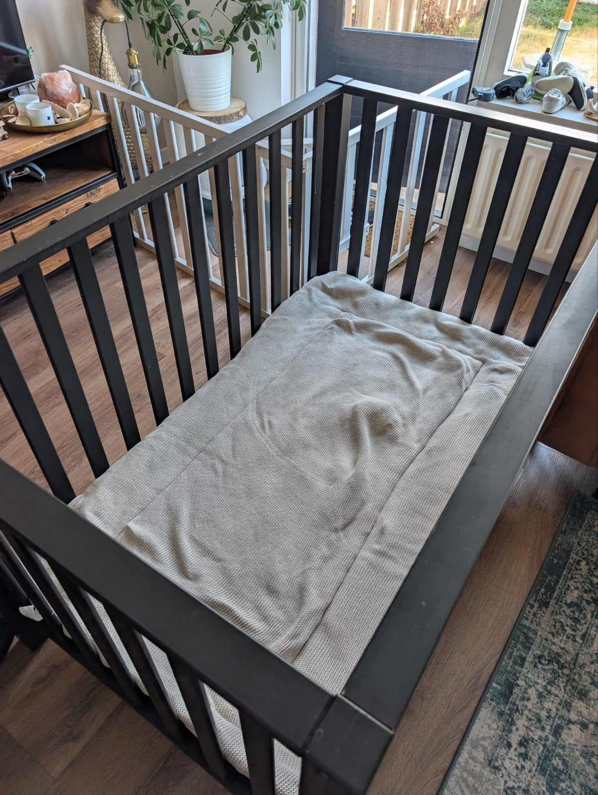 Tweelingbox inclusief matras, boxkleed en hoeslakens, Ophalen, Gebruikt, Rechthoekig, Boxkleed
