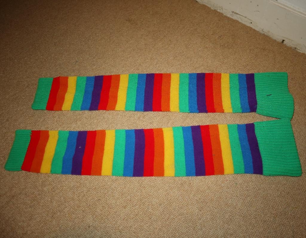 Gestreepte beenwarmers 2 paar groen en regenboog, Kleding | Dames, Sokken en Kousen, Ophalen, Zo goed als nieuw, Groen, Overige typen