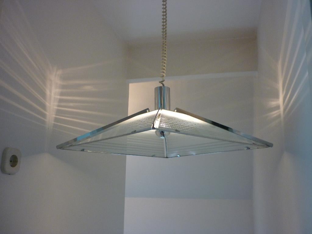 Design hanglamp Murano Italy 1979 57cm squire pyramid, Huis en Inrichting, Lampen | Hanglampen, Gebruikt, Ophalen of Verzenden