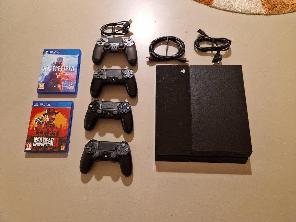 Playstation 4 (1tb) incl 4 contrs., RDR2 en Battlefield 5