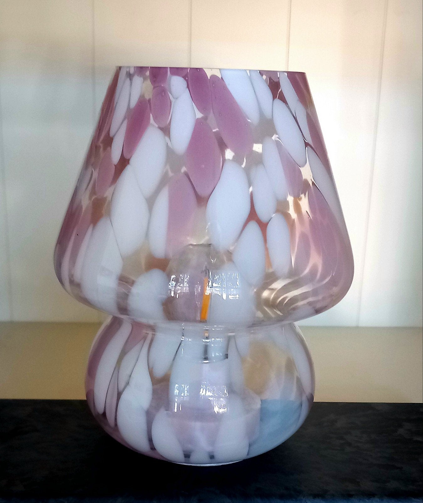 Tafellamp rose/wit glas/ 18cm., Ophalen of Verzenden