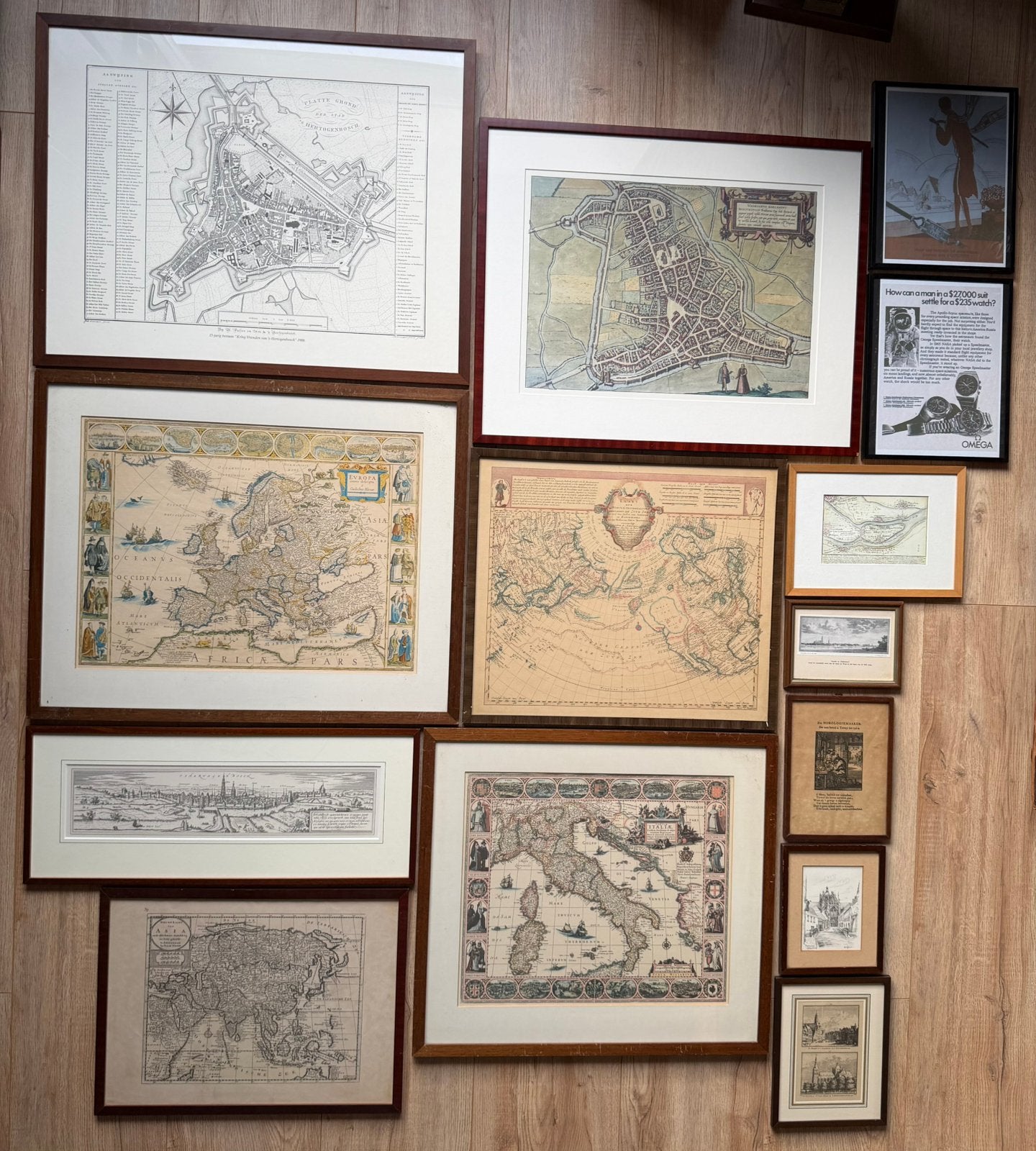 Partij 63x oude etsen/gravures/jachttafereel/landkaart/kunst, Ophalen