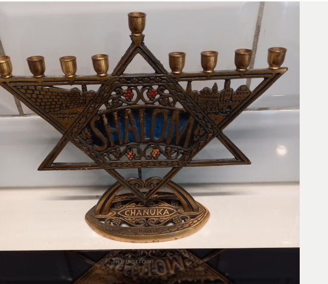Vintage Messing Chanoeka Menora / Kandelaar – Israël, Verzenden, Koper of Brons