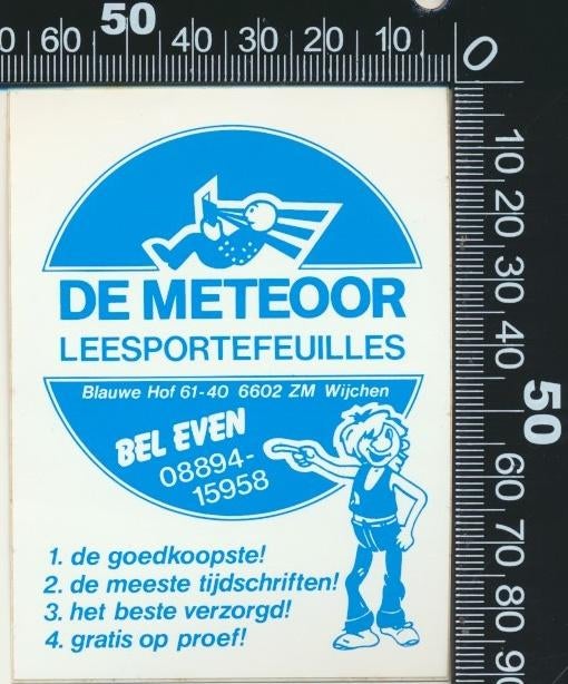 Sticker: De Meteoor Leesportefeuilles - Wijchen, Verzamelen, Ophalen of Verzenden, Zo goed als nieuw, Bedrijf of Vereniging