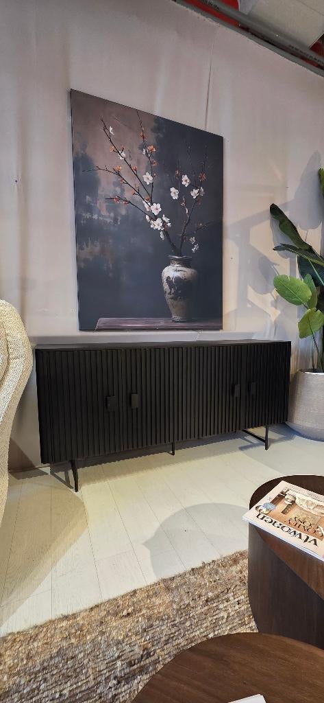 Dressoir zwart Mangohout en Metaal 170cm | Showmodel, Huis en Inrichting, Kasten | Dressoirs, Overige houtsoorten, Bornsestraat