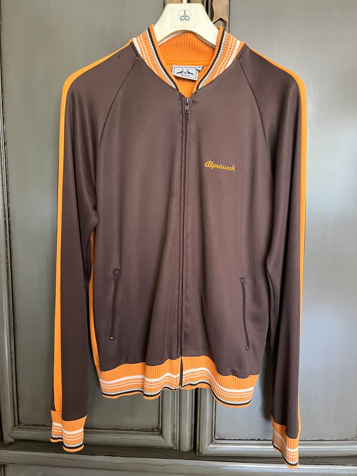 Alprausch trainingsjack retro bruin oranje M, Ophalen of Verzenden, Zo goed als nieuw