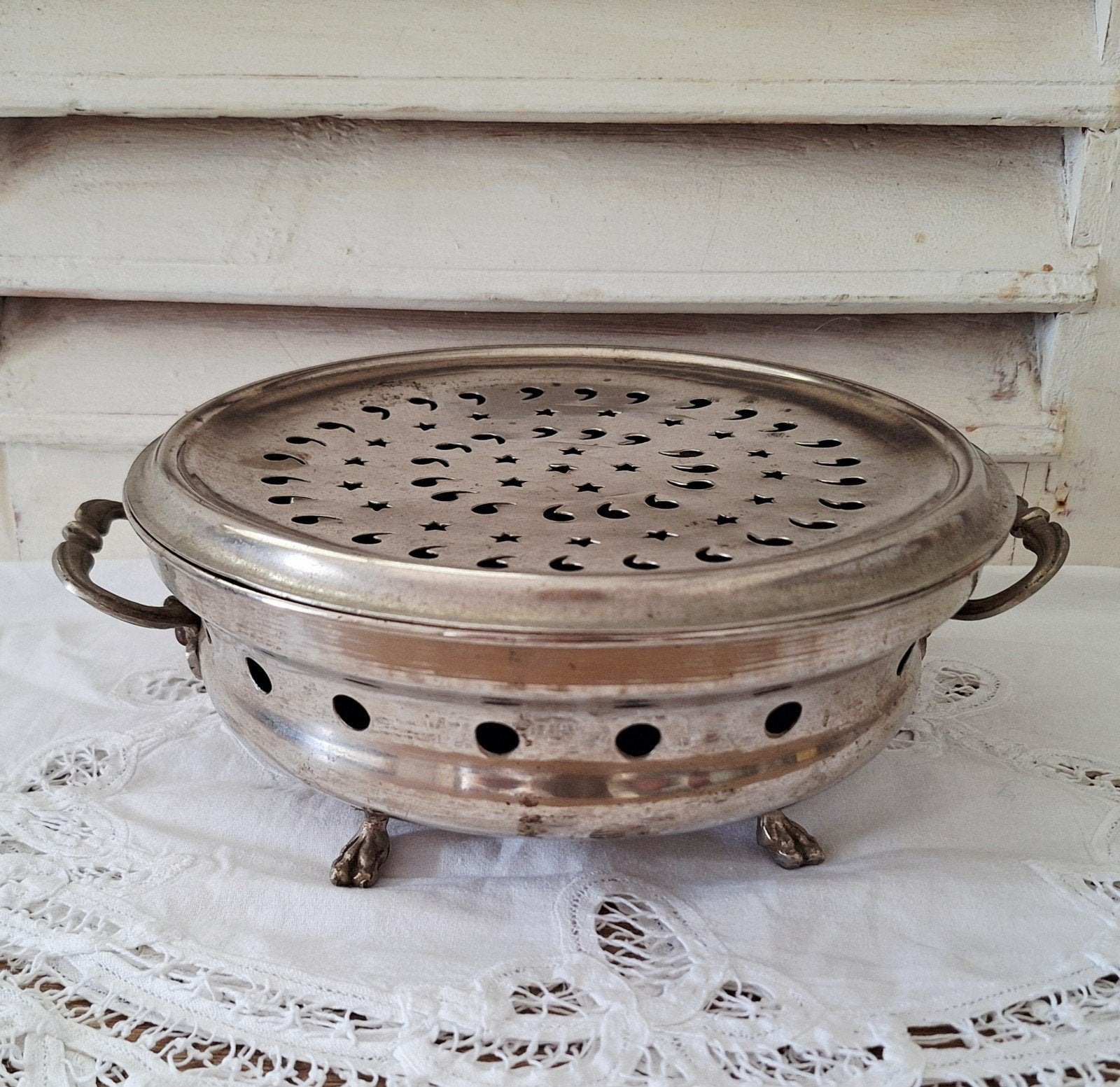 Antiek Franse Verzilverde Bordenwarmer,Rechaud, klauwpootjes, Ophalen of Verzenden