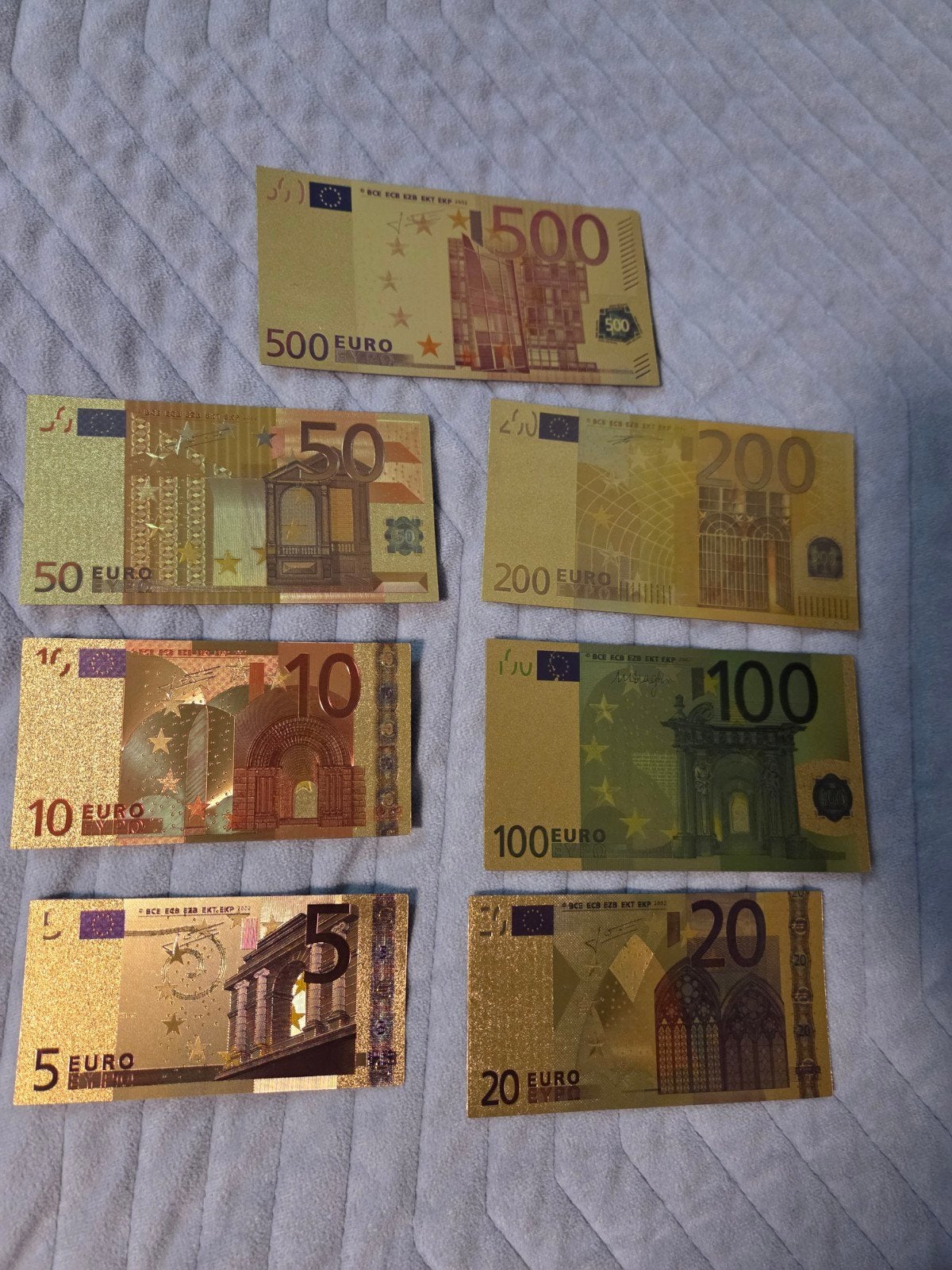 Complete serie gouden euro biljetten (replica), Setje, Overige landen, Goud, Overige waardes