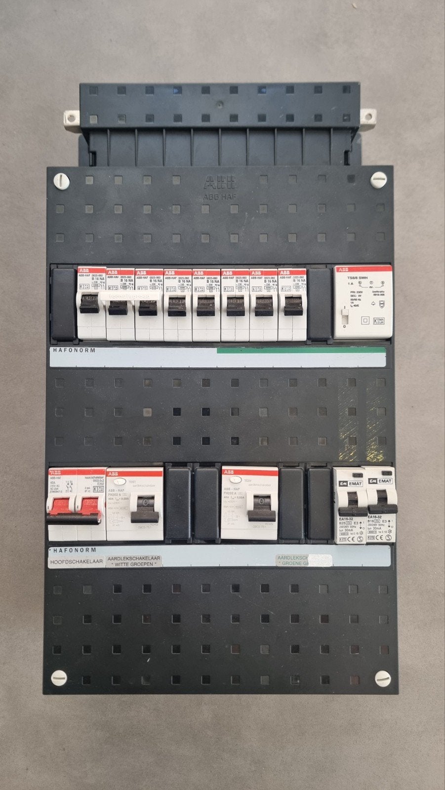 groepenkast 1 fase ABB Hafonorm 22 x 39 compleet + 2x ALAMAT, Ophalen of Verzenden, Gebruikt, ABB, Groepenkast