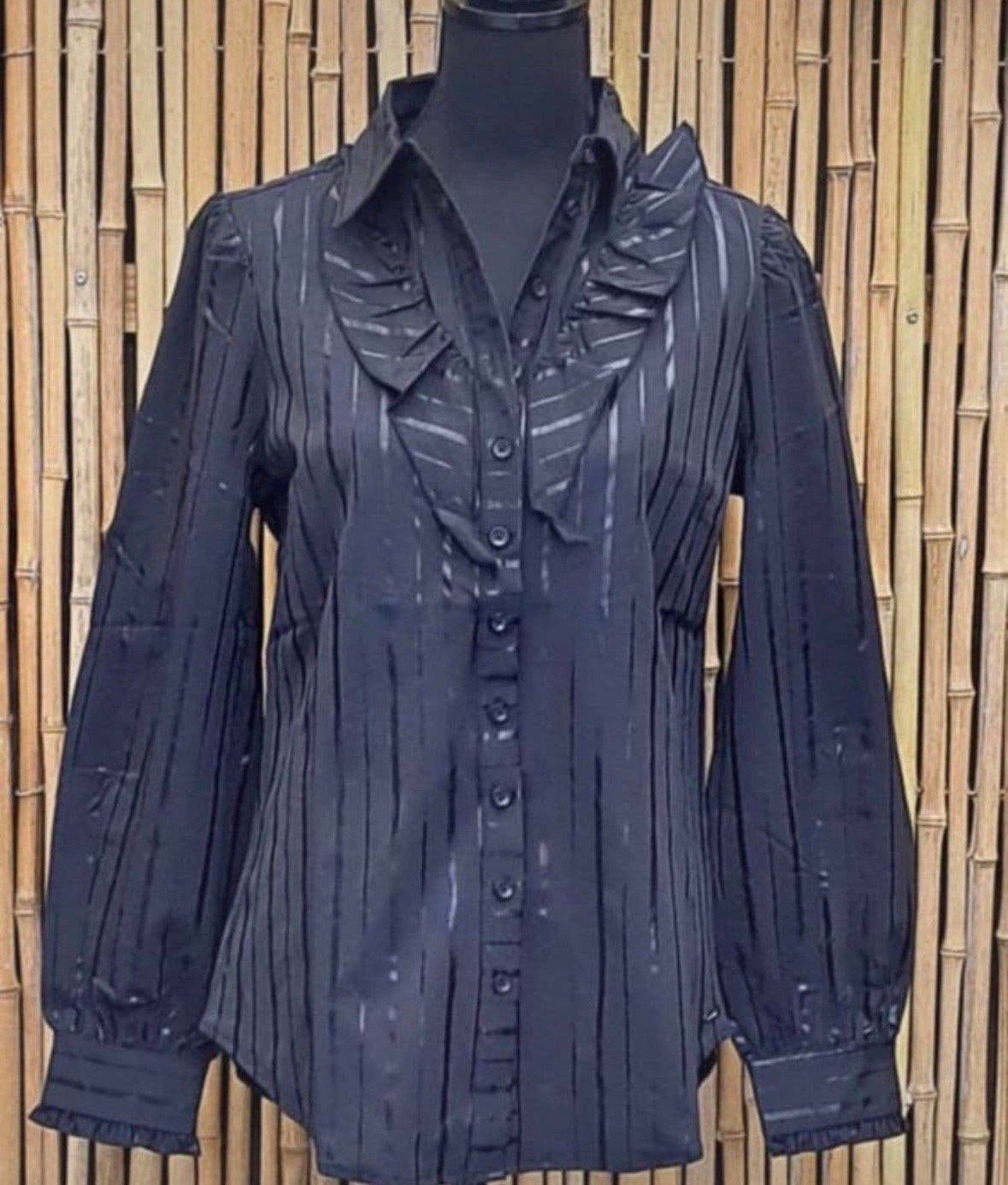 Mi Piace nw. travelstof blouse maat: S of M kleur zwart foil, Kleding | Dames, Verzenden, Nieuw, Maat 38/40 (M), Zwart