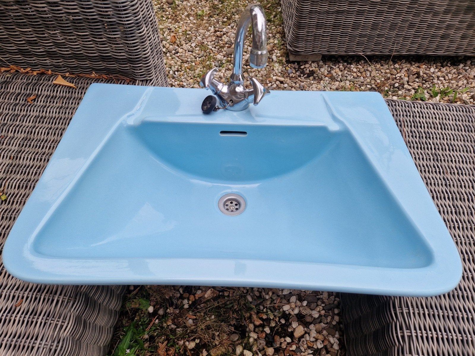 Vintage wastafels: 1 blauwe, 1 groene, Ophalen, Gebruikt, Wastafel