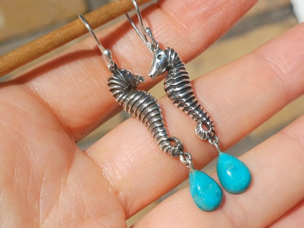 Vanoli 925 zilveren zeepaard zeepardjes oorbellen turquoise, Daiva1973@hotmail.com, Hangers, Vanoli, Blauw