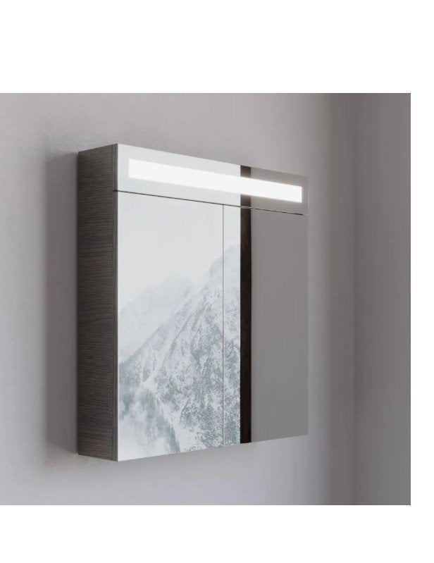Bellino Spiegelkast Houtnerf Grijs 65 cm LED 2 Deurs MDF, Ophalen, Overige typen, Nieuw, 50 tot 100 cm