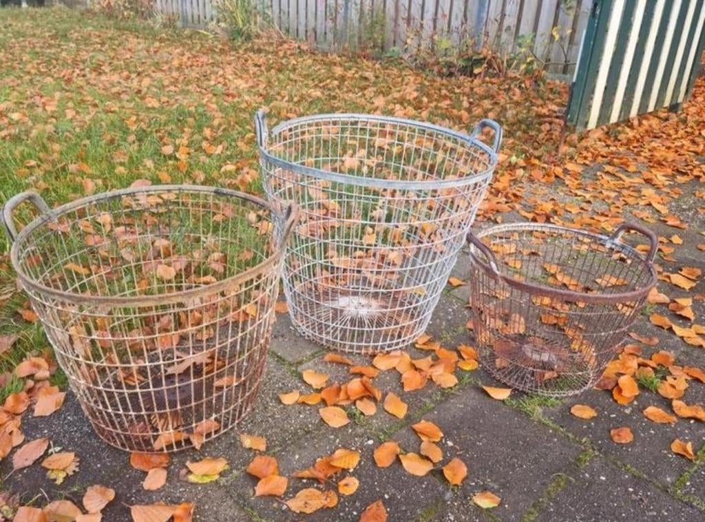 Brocante antieke zinken aardappelmanden aardappel mand mande, Tuin en Terras, Ophalen, Minder dan 60 cm, Rond, Zo goed als nieuw