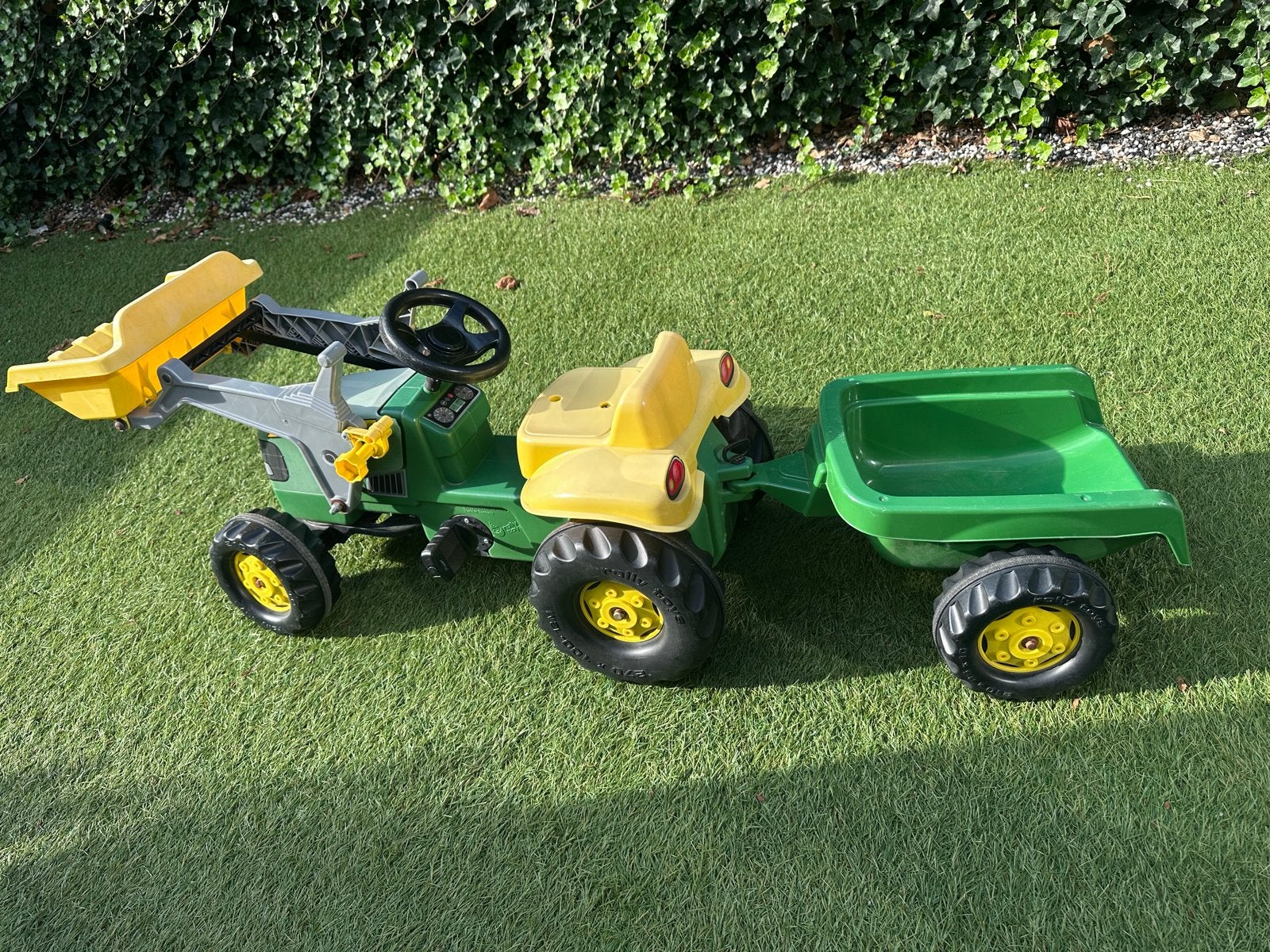 John Deere traptractor met voorlader en aanhanger, Ophalen, Gebruikt
