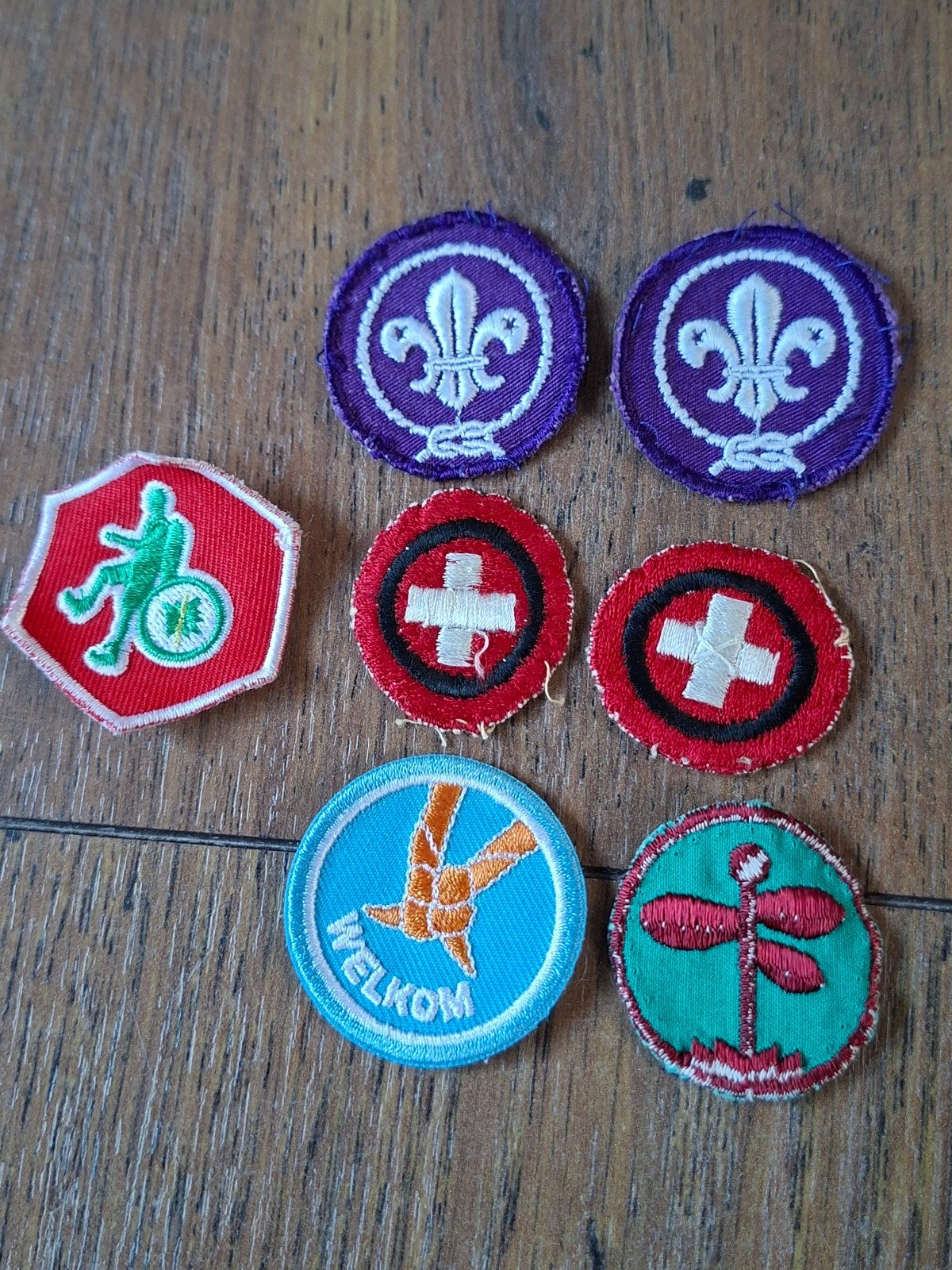 7 patches scouting, Verzamelen, Ophalen of Verzenden, Zo goed als nieuw, Embleem, Speld of Insigne